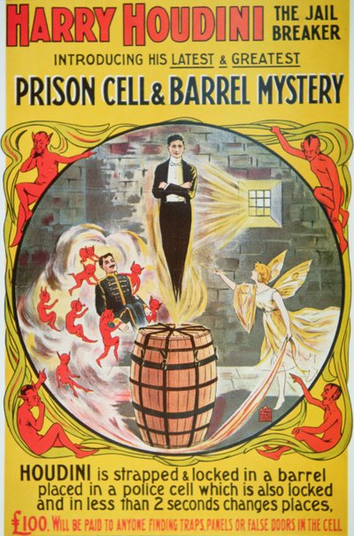 Poster die een nieuwe act van Houdini adverteert door American School