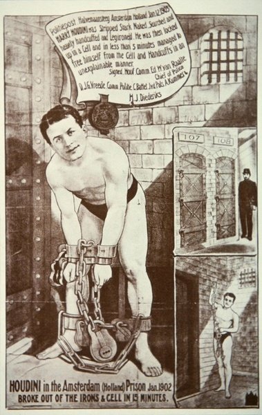 Poster die een optreden van Houdini adverteert door American School