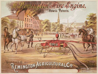 Poster ter promotie van de Remington Fire Engine vervaardigd door de Remington Agricultural Company, c.1890 door American School