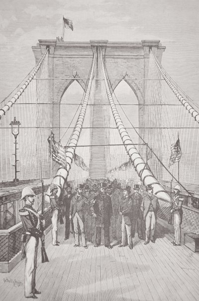 President Chester A. Arthur bij de openingsceremonie van de nieuwe Brooklyn Bridge, 24 mei 1883 door American School