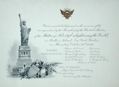 Presidentiële uitnodiging voor de inhuldiging van het Vrijheidsbeeld, donderdag 28 oktober 1886 door American School