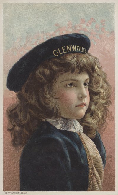 Mooi meisje met krullend bruin haar en een pet met de naam Glenwood (chromolitho) door American School