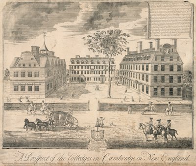 Afdruk van Harvard University c. 1700 door American School