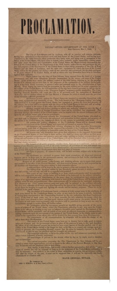 Proclamatie, 1 mei 1862 door American School