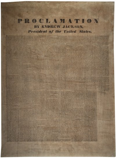 Proclamatie door Andrew Jackson, president van de Verenigde Staten, 10 december 1832 door American School