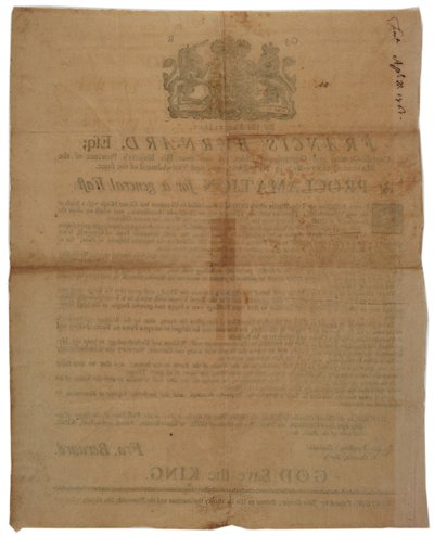 Proclamatie namens Francis Bernard, gouverneur van Massachusetts Bay: aankondiging van een vastendag tijdens de Franse en Indiaanse Oorlog, 8 april 1761 door American School