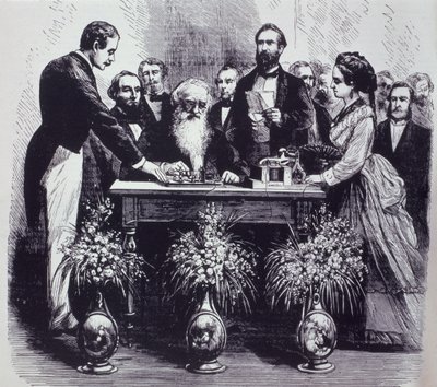 Professor Samuel Finley Breese Morse (1791-1872) legt de werking van zijn uitvinding uit door American School