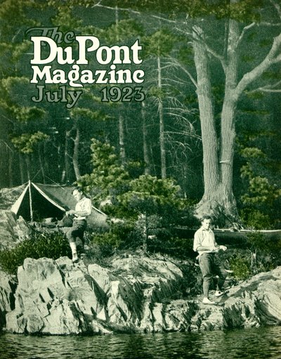 Pyralin gaat vissen, vooromslag van het DuPont Magazine, juli 1923 door American School
