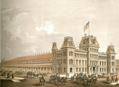 Spoorwegstation, uit Chicago Illustrated, met literaire beschrijvingen door James W. Sheahan, uitgegeven door Jevne & Almini, Chicago, 1866-67 door American School