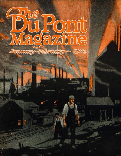 Een Spoorbrug Opheffen met Dynamiet, vooromslag van het DuPont Magazine, januari-februari 1922 door American School