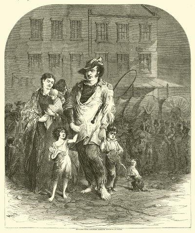 Vluchtelingen uit Noord-Missouri komen St. Louis binnen, september 1864 door American School