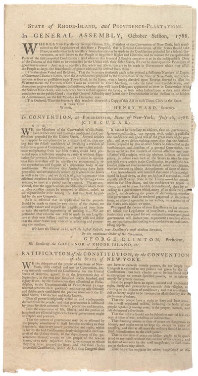 Resoluties die het NYS-voorstel voor amendementen op de Grondwet afdrukken, oktober 1788 door American School