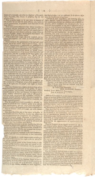 Resoluties die het NYS-voorstel voor amendementen op de Grondwet afdrukken, oktober 1788 door American School