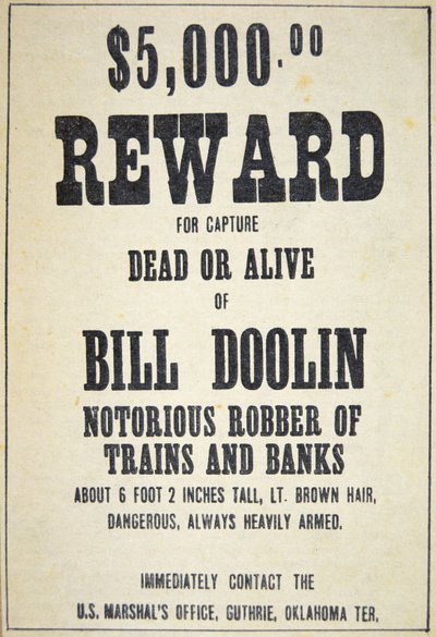Beloningsposter voor Bill Doolin (1858-96) door American School