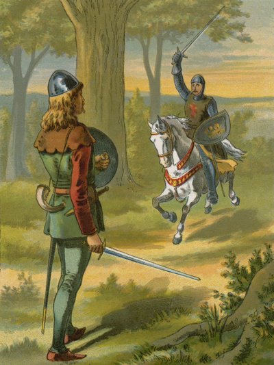 Robin Hood stopt de ridder in zwarte wapenrusting door American School