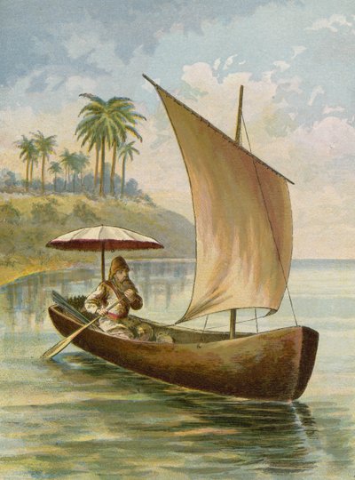 Robinson Crusoe zeilt in zijn boot door American School