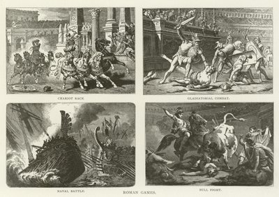 Romeinse Spelen, Wagenrennen, Gladiatorengevecht, Zeeslag, Stierengevecht door American School