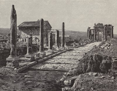 Ruïnes van de Romeins-Berberse stad Timgad (oud Thamugas), Algerije (gravure) door American School