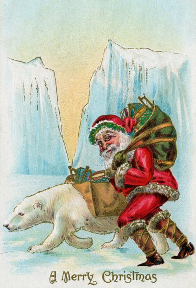 De Kerstman met een ijsbeer op de Noordpool door American School