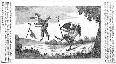 Satan schopt Joseph Smith (1805-44) van de achterpagina van de Anti-Mormon Almanac voor 1842 door American School