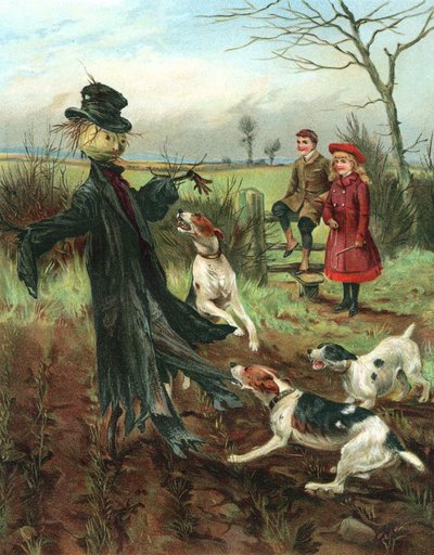 Vogelverschrikker in een winterveld door American School