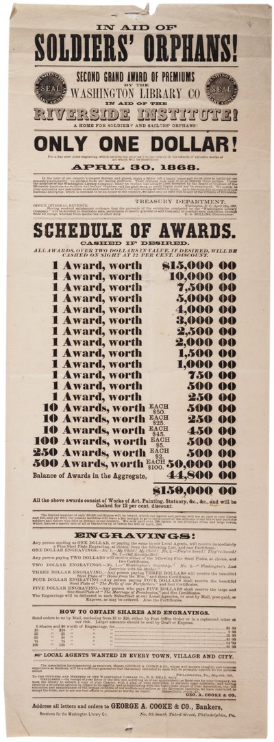 Tweede Grote Premies door de Washington Library Co ter ondersteuning van de Riverside Institution!, 20 mei 1867 door American School