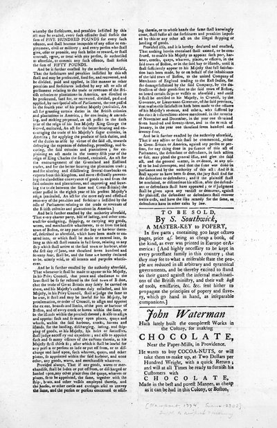 Tweede pagina van een pamflet met de Act voor het blokkeren van de haven van Boston, 1774 door American School