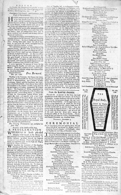 Tweede pagina van de Boston Evening Post met aankondiging van de dood van koning George II (1683-1760), 5 januari 1761 (prent) door American School