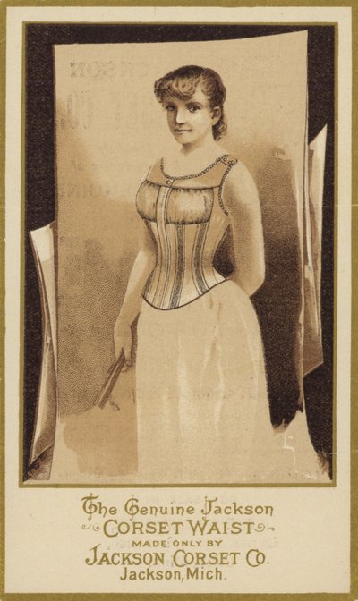 Sepia Foto van Dame met Korset door American School