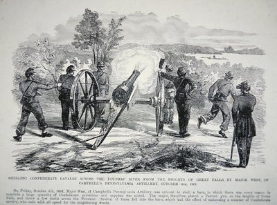 Beschieting van de cavalerie van de Confederatie over de Potomac-rivier vanaf de hoogten van Great Falls, 4 oktober 1861 door American School