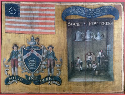 Zijde Banier van de Society of Pewterers van New York City, gedragen in de Federal Procession, 23 juli 1788 door American School