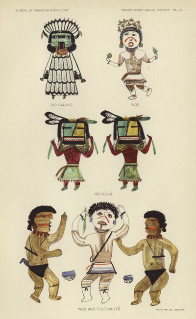 Sio Calako, Woe, Helilulu, Woe en Tcutckutu (kleurenlitho) door American School