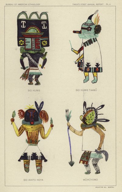 Sio Humis, Sio Humis Taamu, Sio Avatc Hoya, Wuwuyomo (kleurenlitho) door American School