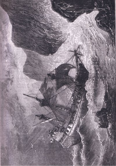 Somers strandt zijn schip, illustratie uit Cassell