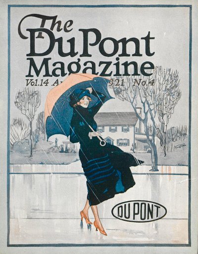 Iets Nieuws in Sportkleding, vooromslag van het DuPont Magazine, april 1921 door American School
