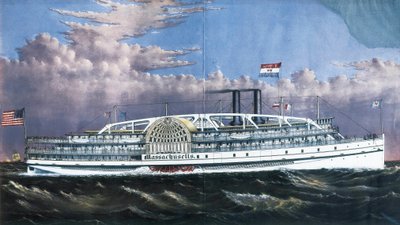Stoomboot Massachusetts met schoepenraderen door American School