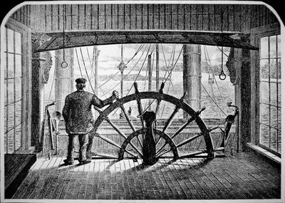Stoombootpiloot in de stuurhut, c.1870 door American School