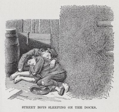 Straatjongens slapen op de dokken (litho) door American School