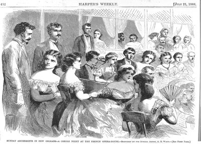 Zondagse vermaken in New Orleans, Een Creoolse Nacht in het Franse Operahuis, 1866 door American School