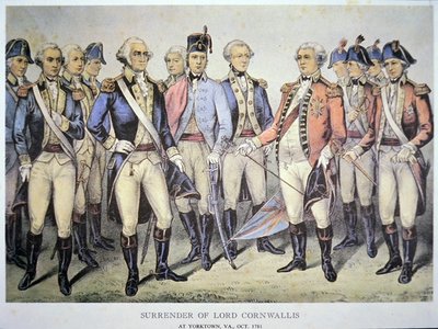 Overgave van Lord Cornwallis in Yorktown, Virginia door American School
