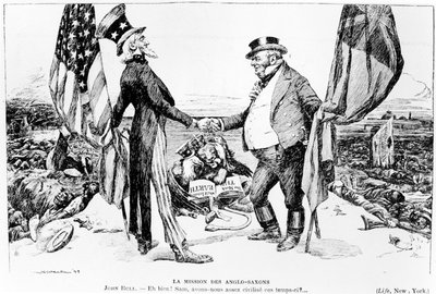 De missie van de Angelsaksen, illustratie uit Le Rire, 1899 door American School