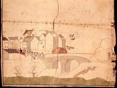 De slag bij Lexington en Concord (pen & inkt & wc op papier) door American School