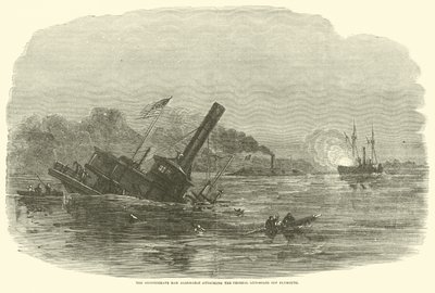 De Zuidelijke Ram Albemarle valt de Federale kanonneerboten aan bij Plymouth, oktober 1864 door American School