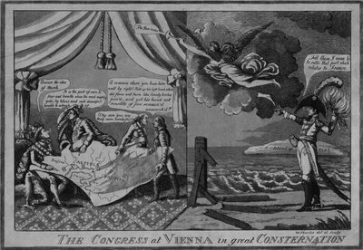 Het Congres van Wenen in grote consternatie, ca. 1815 door American School