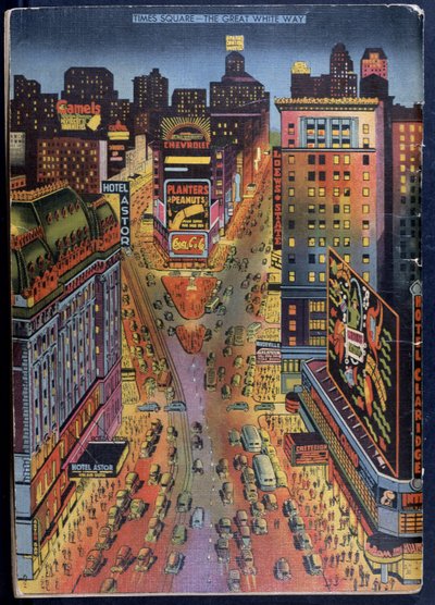 The Great White Way Times Square, New York City, illustratie uit de New York Illustrated, 1938 door American School