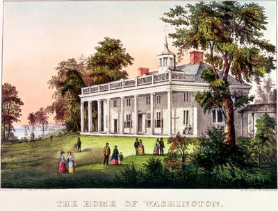 Het huis van George Washington, Mount Vernon, Virginia, gepubliceerd door Nathaniel Currier (1813-88) en James Merritt Ives (1824-95) door American School