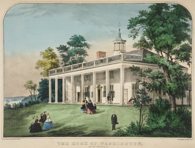 Het huis van Washington, Mount Vernon, Va., pub. c.1857 (kleur litho) door American School