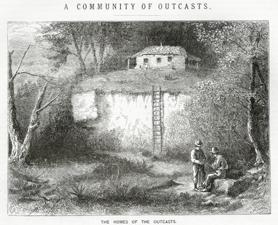 De Huizen van de Verschoppelingen, illustratie voor een verhaal, Een Gemeenschap van Verschoppelingen, uit Appletons Journal, 23 maart 1872 door American School