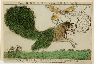 De Hornet en Peacock, of, John Bull in nood, 1813 door American School
