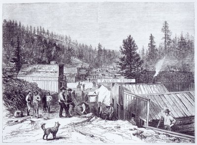 De Indiase Oorlog, Deadwood City, Black Hills van Dakota, van een foto door S. J. Morrow door American School